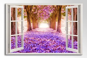 GROß 36 x 24 ZOLL UK HANDGEFERTIGT LILA BAUM BLUMEN LEINWANDBILD WANDBILD BILD DRUCK - Bild 1 von 2