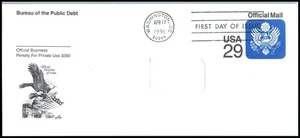 1991 Official Mail 29c stationery entire Sc UO85 ArtCraft FDC eagle & shield - Picture 1 of 1