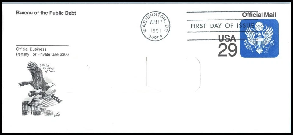 1991 Official Mail 29c stationery entire Sc UO85 ArtCraft FDC eagle & shield - Image 1 of 1