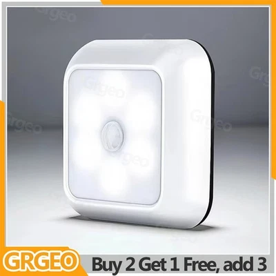 6 LED Motion Sensor Lights PIR Wireless Night Light Battery Cabinet Stair Lamp - Image 1 of 4