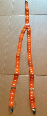 Orange Stars Fashion Suspenders - 34" Adjustable 1" X Back Silver Clips - Image 1 of 4
