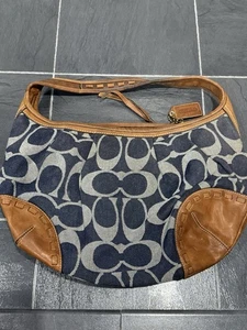 Auténtico bolso de hombro Coach Ergo Denim Hobo cuero marrón B0832 12749 - Imagen 1 de 13