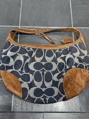 Auténtico bolso de hombro Coach Ergo Denim Hobo cuero marrón B0832 12749 Foto 1 de 4