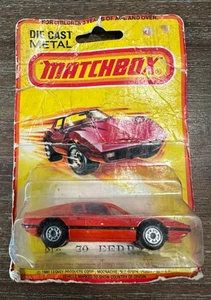 Vintage Matchbox Nr. 70 Ferrari rot auf 1980 Karte Druckguss Metall - Bild 1 von 5