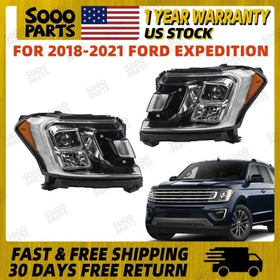 Pair Left & Right Side Halogen Headlight Assembly For 2018-2021 Ford Expedition Foto 1 de 4
