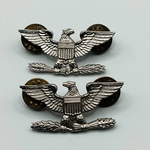 VINTAGE US ARMY COLONEL'S SILVER FILLED EAGLES INSIGNIA PINS LEFT RIGHT G-I - Picture 1 of 8