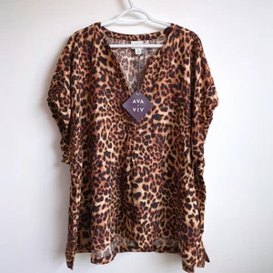 Top para mujer Ava & VIV estampado animal leopardo talla grande 3X oficina carrera - Imagen 1 de 11