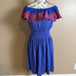 Lilly Pulitzer Women's Medium Kalama Dress Pink Blue Polka Dot Off Shoulder - Picture 1 of 10