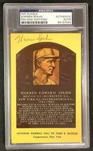 Warren Spahn Signed Gold HOF Plaque Postcard Yellow Braves Autograph PSA/DNA - Picture 1 of 2
