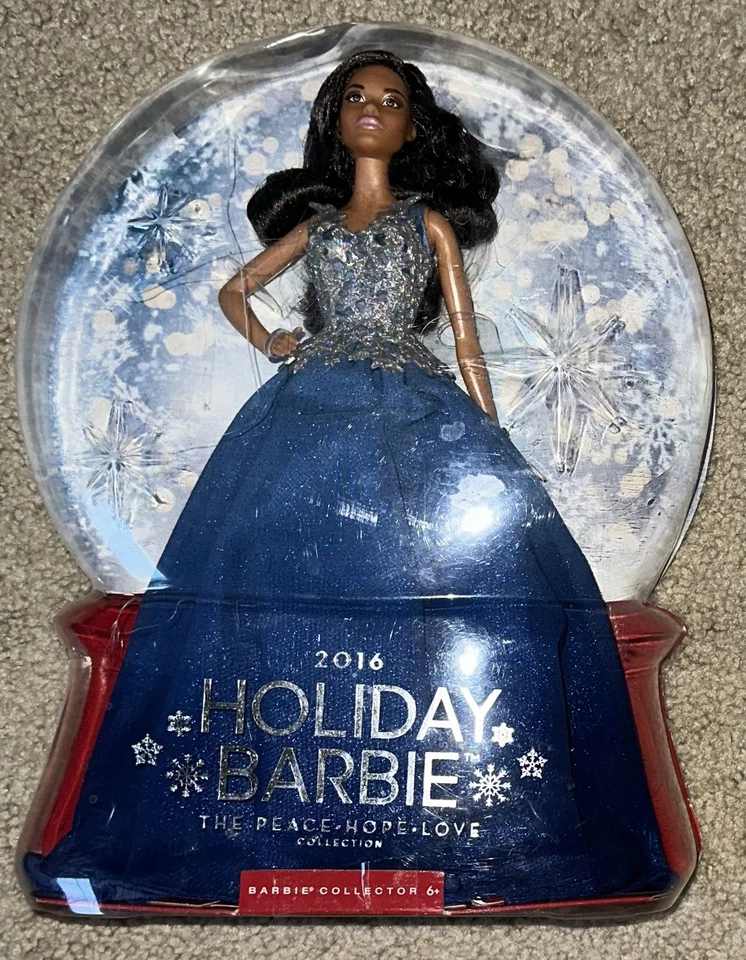 2016 FÉRIAS BARBIE Boneca AA Afro-Americana Vestido Azul Paz Amor Esperança NOVO - Imagem 1 de 2