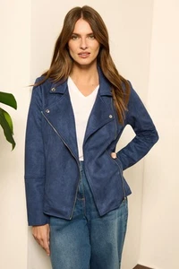 M&Co Faux Suede Biker Jacket - Picture 1 of 7