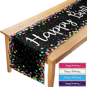 Tischläufer Geburtstag, Schwarz Linen Tablecloth, 183 x 33 cm, Happy Birthday Ge - Bild 1 von 7