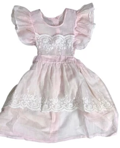 vintage girls pinafore dress size 4 organdy sheer pink - Picture 1 of 5