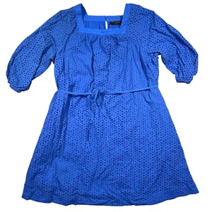 Lane Bryant 100% Cotton Eyelet Dress Women's Size 18 Lined Tie Waist Blue 2023 - Picture 1 of 9