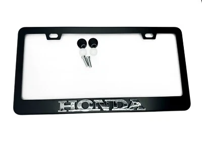 BLACK License Plate Frame Logo Stainless Steel Logo Emblem for HONDA Chrome Logo - Image 1 of 2
