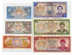 Bhutan Set of 6 Pcs 1 - 50 Ngultrum 1985 - 2000 P12 - P17 UNC - Picture 1 of 7