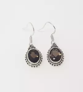 Gorgeous Real Natural Smoky Quartz Drop Earrings 925 Solid Silver #20318 - Picture 1 of 24