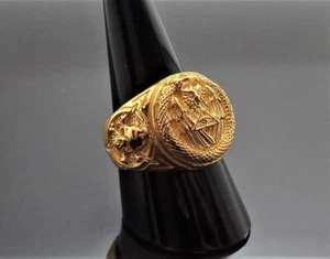 All Seeing Eye Pyramid STERLING SILVER 925 Ouroboros Ring OWL Skull and bones Sn - Picture 1 of 8