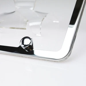 Slim Stainless Steel Mirror Chrome License Plate 4 Hole Frame Light Weight Ford - Foto 1 di 12