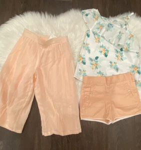 NWT NWOT New Janie and Jack Girls 4 Peach Flowy Pants 5 Floral Shorts Top - Picture 1 of 12
