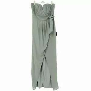 Lulu's Easy Elegance Sage Brush Pleated Maxi Dress Sz L Green Chiffon Bridesmaid - Picture 1 of 9