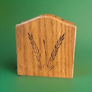 Solid Wood Wheat Engraved Napkin/Letter Holder By Amana Furniture Artist Signed - Picture 1 of 9