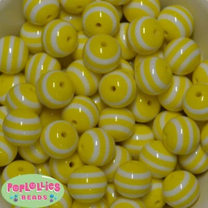 20mm Yellow and White Stripe Resin Chunky Bubblegum Beads Lot 20 pc. - Picture 1 of 1