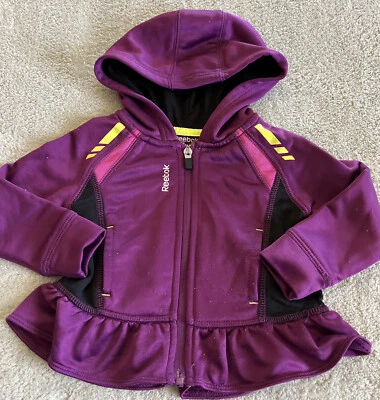 Reebok Niñas Púrpura Manga Larga Sudadera con Capucha Cremallera Completa Chaqueta Volantes 18 Meses Foto 1 de 4