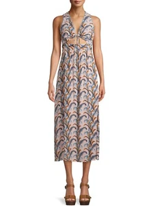 Sui by Anna Sui Falling Feather Print Midi Dress, Blush Print, Small - Picture 1 of 5