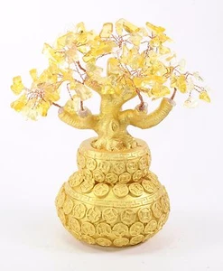 7" Feng Shui Yellow Crystal Money Tree Gold Coins Pot Lucky For Wealth Blessing - Picture 1 of 2