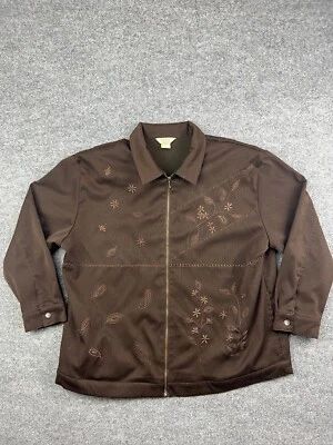 Chaqueta Teddi Vintage Para Mujer 1X Marrón Cremallera Completa Floral Hoja Bordada Foto 1 de 4