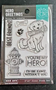 Juego de estampillas transparentes HERO ARTS Greetings You're My Hero frases hidrante cachorros perros - Imagen 1 de 2