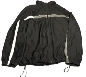 Chaqueta cortavientos Tek Gear con capucha enrollable cremallera completa negra gris a rayas - Imagen 1 de 8