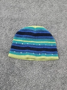 Faded Glory Beanie Hat Cap Knit Striped Blue Green Sequins Hippy Y2K Minimalist - Picture 1 of 5