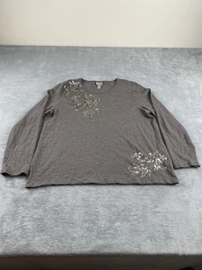 Chico’s 2 Women’s L Blouse Gray Sequin Casual C17 - Picture 1 of 11