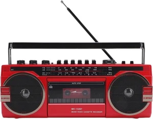 Class Retro Cassette Radio 16W Bluetooth USB SD Getto Blaster Player Red P2 - Picture 1 of 6