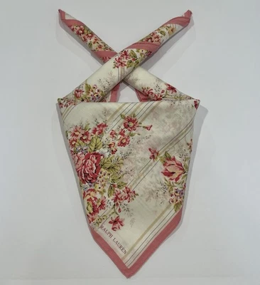 "Pañuelo De Colección Ralph Lauren Bufanda Mujer Floral Rosa Algodón Bolsillo Cuadrado 22""" Foto 1 de 4