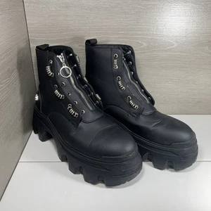 ASOS DESIGN Front Zip Boots Shoes Faux Leather Chunky Sole, Size US 11 Men - Picture 1 of 11
