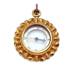 Antike viktorianische goldgefüllte funktionierende Kompass Uhr Anhänger Charm Anhänger - Bild 1 von 4