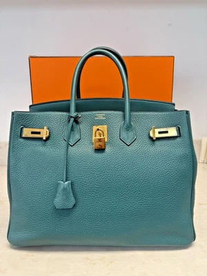 Bolso de Mano Hermès Birkin 35 Malaquita Togo Cuero Dorado - Usado con Caja Foto 1 de 4