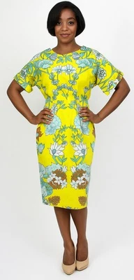 ASOS Wiggle Dress Sheath Size 6 Stretch Mirrored Yellow Floral Print Garden - Image 1 of 4