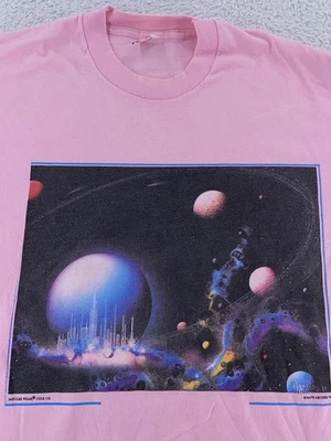 Винтажная мужская футболка Dave Archer Space Art City XL розовая футуристическая научно-фантастическая 90-е США - Изображение 1 из 4