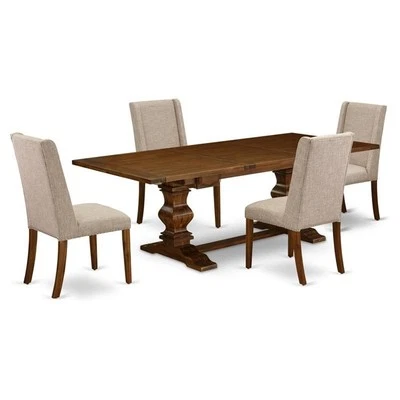 East West Furniture Lassale 5-piece Wood Dining Set in Walnut/Clay - Image 1 of 4