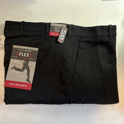 Pantalones de vestir Van Heusen cintura flexible para hombre 40x32 negros calce recto sin planchar Foto 1 de 2