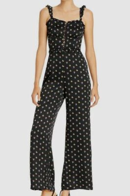 $298 Aqua женщин черный цветочный оборки Sweetheart без рукавов широкие ноги комбинезон S - Изображение 1 из 2