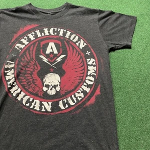 Vintage Affliction Shirt Mens Medium Gray Y2K Skull Emo Goth Cyber Punk Tee USA - Picture 1 of 8