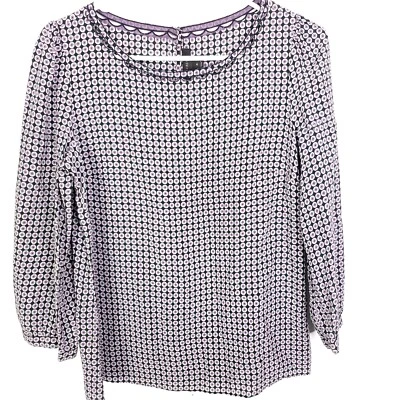Blusa J Crew Top Mujer 4 Seda Delicado Recorte Escote Festoneado Estampado Círculos Foto 1 de 4