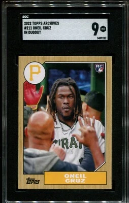 2022 Topps Archives SP Variation in Dugout Oneil Cruz RC #211 1987 ⚾ SGC 9 Mint - Image 1 of 2