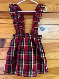RuffleButts Plaid Overall Skirt EUC Christmas Adjustable Ruffled Straps Size 4T - Picture 1 of 2