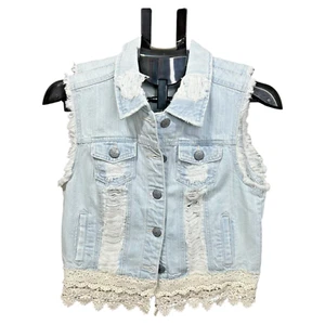 Chaleco Denim HIPPIE LAUNDRY Mediano 34 Pecho Encaje Envejecido - Imagen 1 de 3
